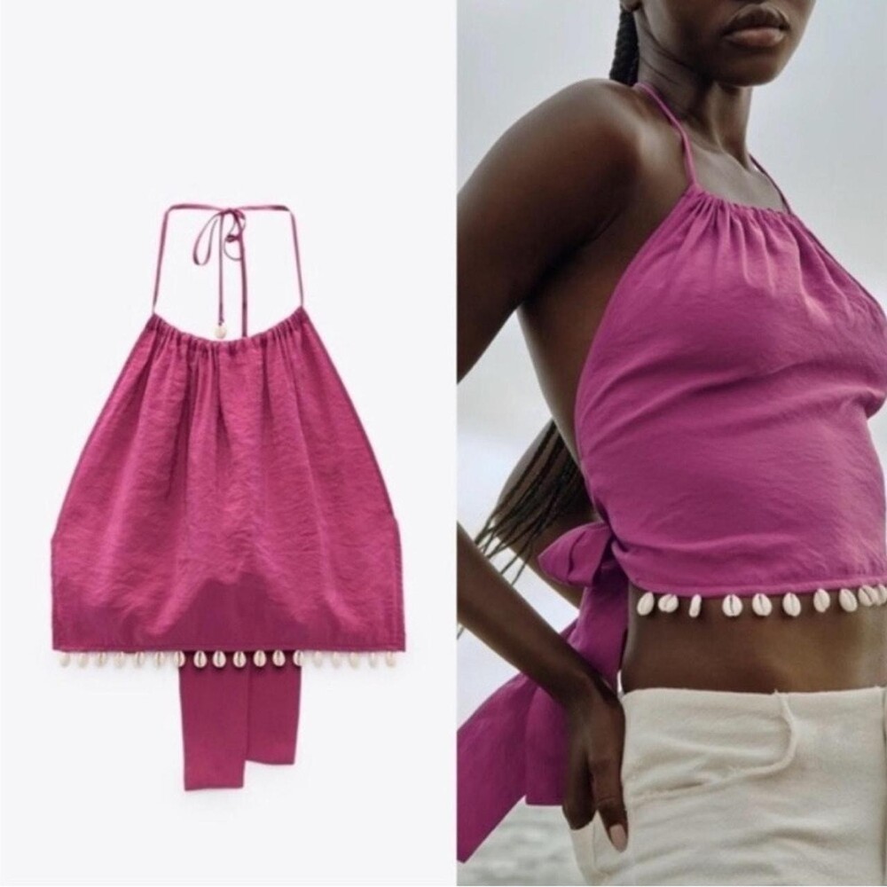 Zara Cowrie Shell Halter Top Purple Boho Y2K Festival S